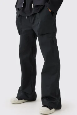 boohooMAN Elasticated Waist Zip Hem Flared Cargo Trousers | UK| Trousers|Cargos