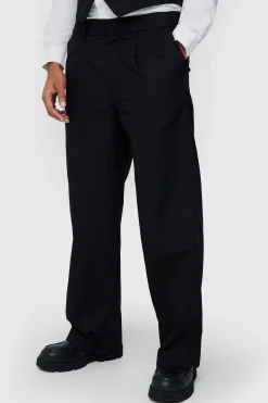 boohooMAN Elasticated Waistband Linen Blend Wide Leg Trousers | UK| Suits & Tailoring|Trousers