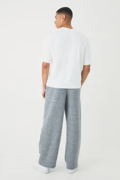 boohooMAN Elasticated Wide Leg Brushed Melton Trousers | UK| Trousers