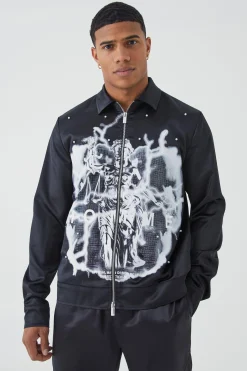 boohooMAN Embellished Satin Harrington | UK| Coats & Jackets