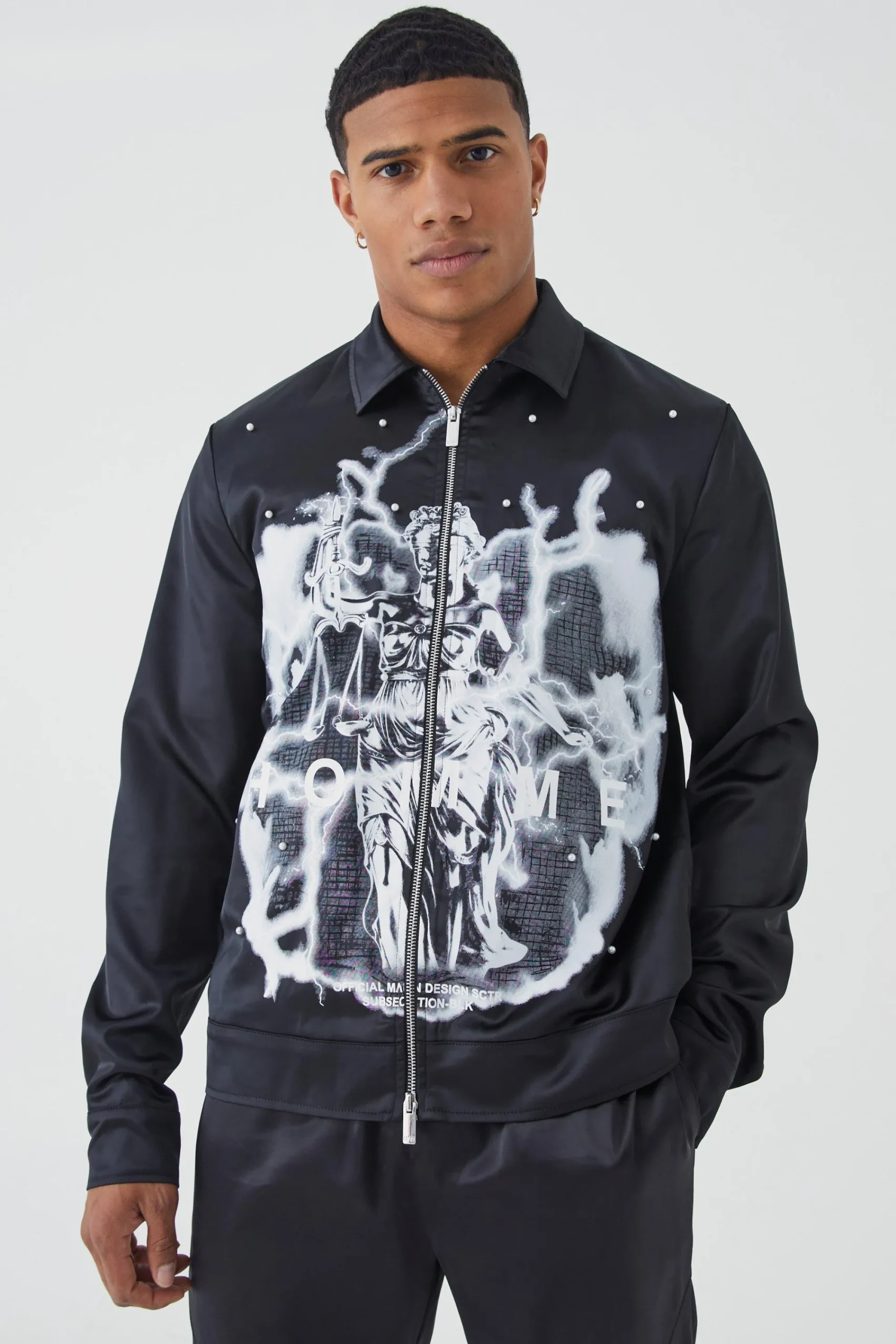 boohooMAN Embellished Satin Harrington | UK| Coats & Jackets