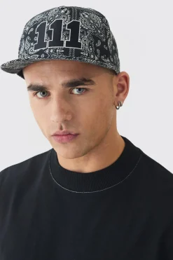boohooMAN Embroidered Bandana Print Snapback In | UK| Hats & Caps