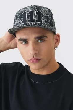 boohooMAN Embroidered Bandana Print Snapback In | UK| Hats & Caps