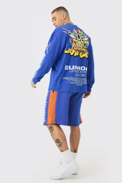 boohooMAN Euphoria Graphic Long Length Basketball Shorts | UK| Shorts