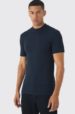 Extended Neck Chunky Rib Athlete T Shirt | UK^boohooMAN New