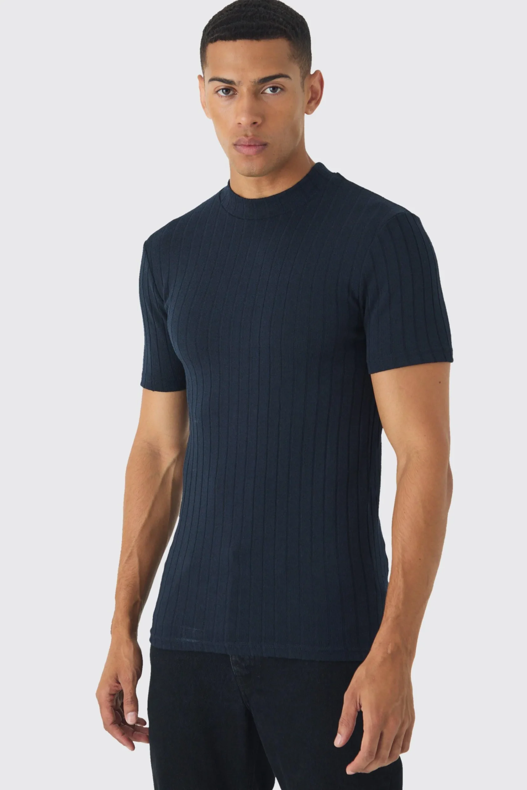 Extended Neck Chunky Rib Athlete T Shirt | UK^boohooMAN New