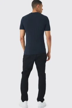 Extended Neck Chunky Rib Athlete T Shirt | UK^boohooMAN New