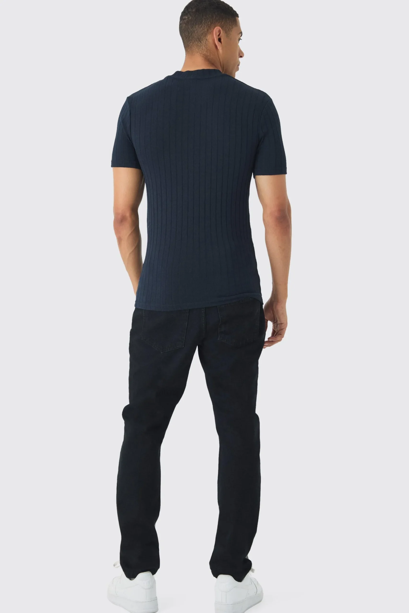 Extended Neck Chunky Rib Athlete T Shirt | UK^boohooMAN New