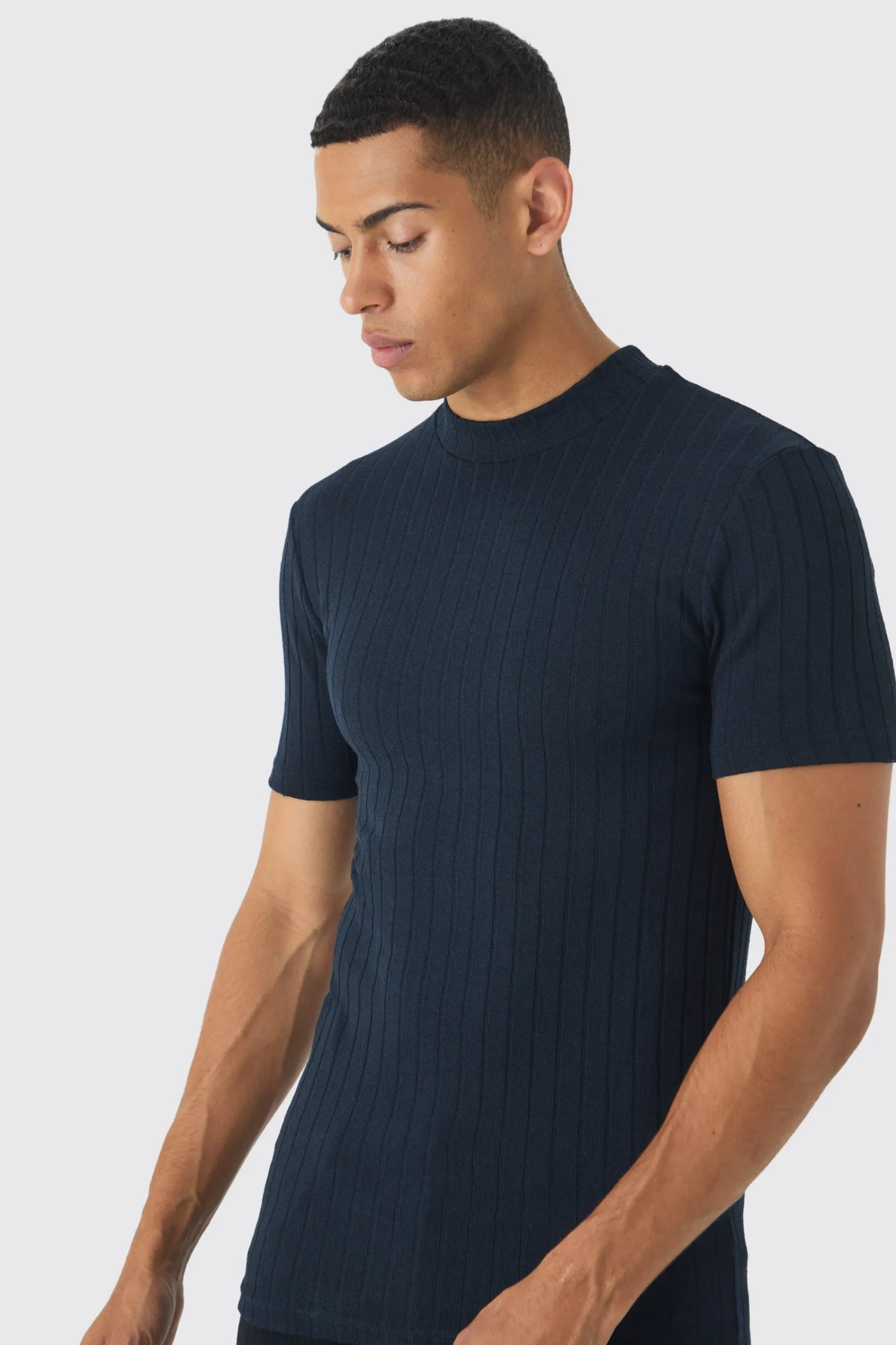 Extended Neck Chunky Rib Athlete T Shirt | UK^boohooMAN New