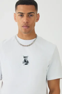 Extended Neck Metallic Bear T-shirt | UK^boohooMAN New