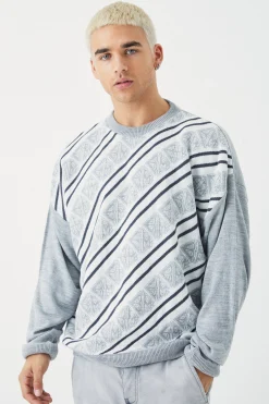 boohooMAN Extended Neck Monogram Knitted Jumper | UK| Knitwear