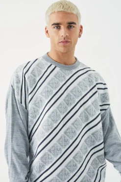 boohooMAN Extended Neck Monogram Knitted Jumper | UK| Knitwear