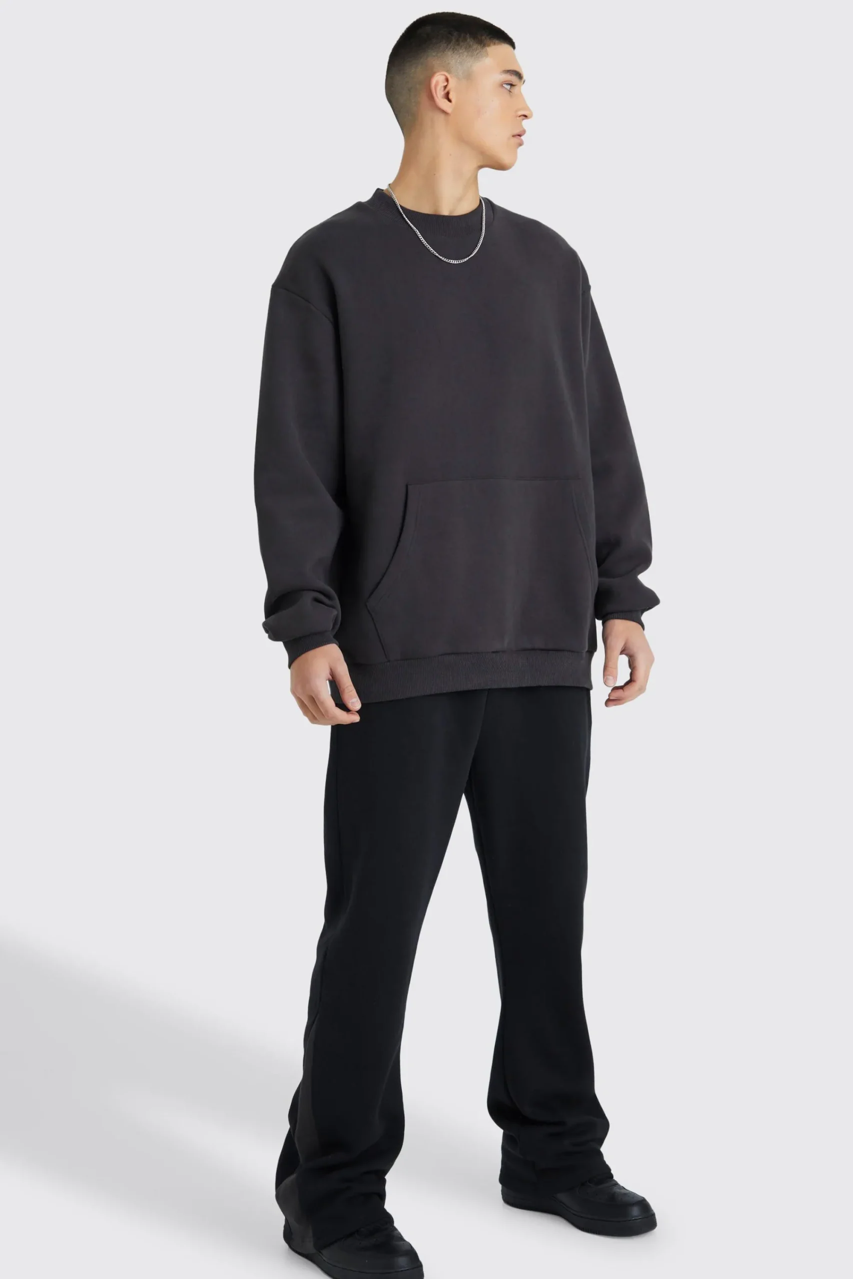 boohooMAN Extended Neck Sweatshirt Gusset Tracksuit | UK| Tracksuits