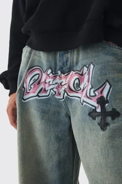 boohooMAN Extreme Baggy Rigid Pu Cross Applique Washed Jeans | UK| Trousers|Jeans