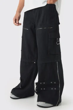 boohooMAN Extreme Baggy Silver Hardware Cargo Jeans | UK| Jeans