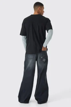boohooMAN Extreme Baggy Star Applique Jeans | UK| Trousers|Jeans