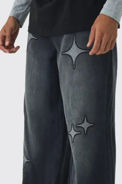 boohooMAN Extreme Baggy Star Applique Jeans | UK| Trousers|Jeans