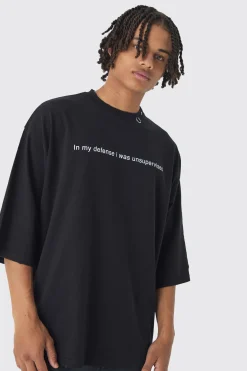 Extreme Heavyweight Oversized Metal Trim Slogan T-Shirt | UK^boohooMAN Online