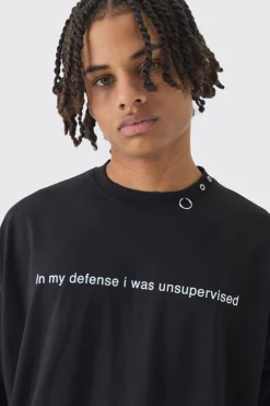 Extreme Heavyweight Oversized Metal Trim Slogan T-Shirt | UK^boohooMAN Online
