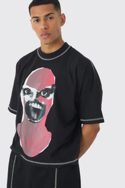 Extreme Heavyweight Oversized Boxy Heavyweight Contrast Stitch T-Shirt | UK^boohooMAN Hot