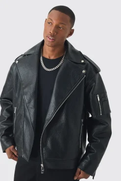 boohooMAN Extreme Oversized Textured Pu Biker Jacket In | UK| Coats & Jackets