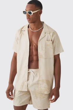 boohooMAN Face Graphic Shirt & Swim Short Set | UK| Sets & Co-Ords