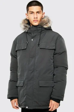 boohooMAN Faux Fur Hooded Arctic Parka | UK| Coats & Jackets