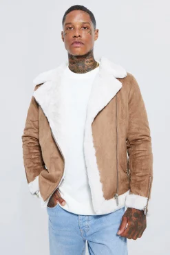 boohooMAN Faux Fur Lined Suede Aviator Jacket | UK| Coats & Jackets