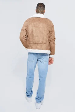 boohooMAN Faux Fur Lined Suede Aviator Jacket | UK| Coats & Jackets