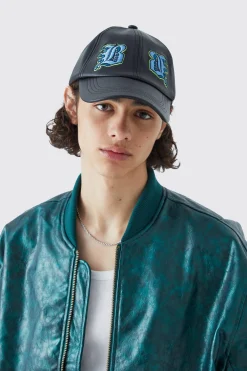 boohooMAN Faux Leather Badge Trucker Cap | UK| Hats & Caps