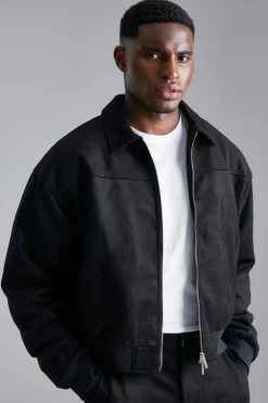 boohooMAN Faux Suede Boxy Collared Bomber | UK| Coats & Jackets