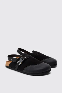 boohooMAN Faux Suede Buckle Detail Mule In | UK| Sliders & Slippers