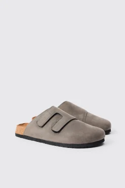 boohooMAN Faux Suede Cross Over Strap Mule In | UK| Sliders & Slippers