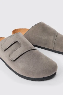boohooMAN Faux Suede Cross Over Strap Mule In | UK| Sliders & Slippers