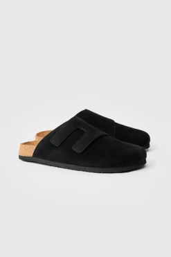 boohooMAN Faux Suede Cross Over Strap Mule In | UK| Sliders & Slippers