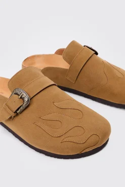boohooMAN Faux Suede Flame Mule In | UK| Sliders & Slippers