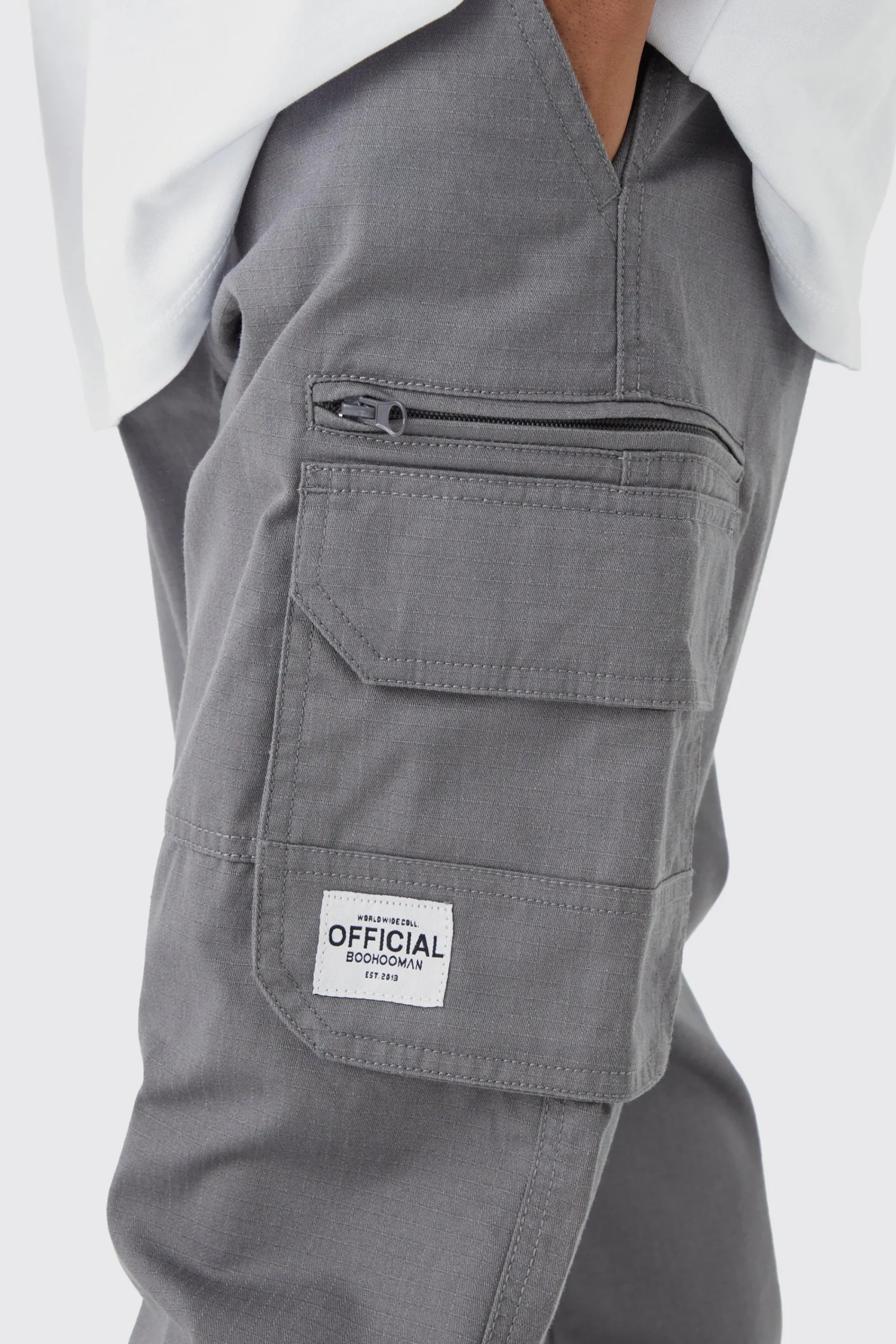 boohooMAN Fixed Ripstop Cargo Zip Trouser With Woven Tab | UK| Trousers|Cargos