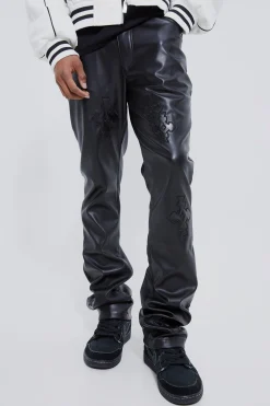boohooMAN Fixed Skinny Stacked Applique Pu Trouser | UK| Trousers|Cargos