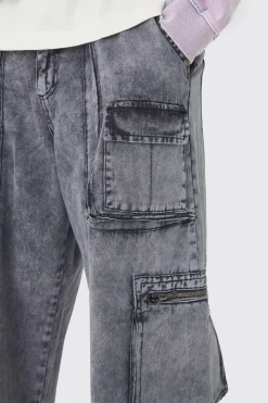 boohooMAN Fixed Waist Acid Washed Baggy Cargo Trouser | UK| Trousers|Cargos