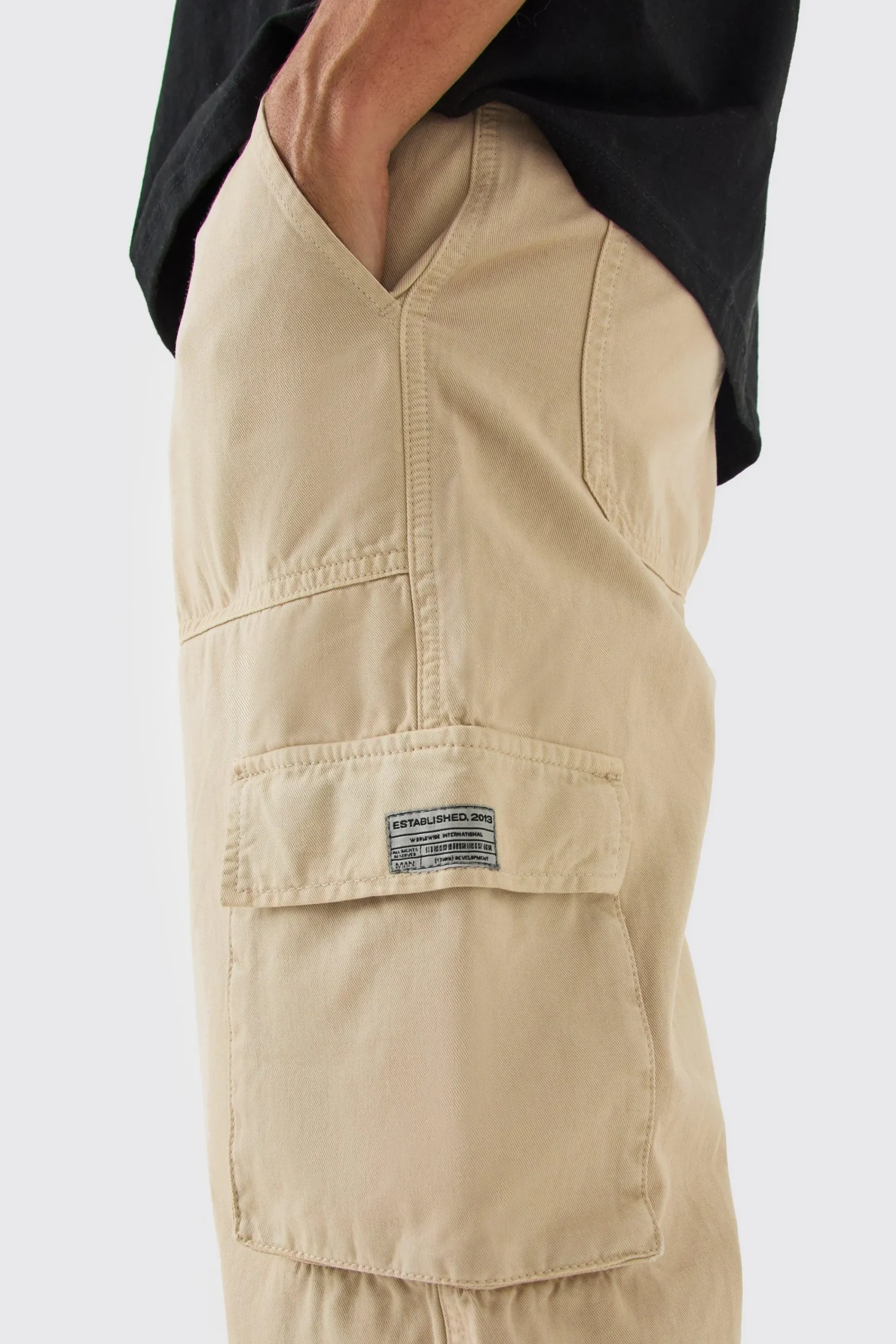 boohooMAN Fixed Waist Cargo Zip Trouser With Woven Tab | UK| Trousers|Cargos