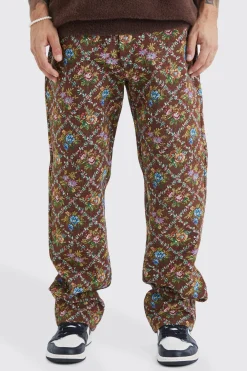 boohooMAN Fixed Waist Floral Tapestry Trouser | UK| Trousers