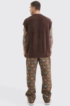 boohooMAN Fixed Waist Floral Tapestry Trouser | UK| Trousers