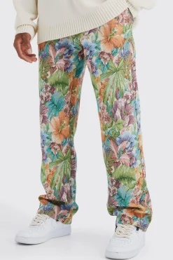 boohooMAN Fixed Waist Floral Tapestry Trouser | UK| Trousers