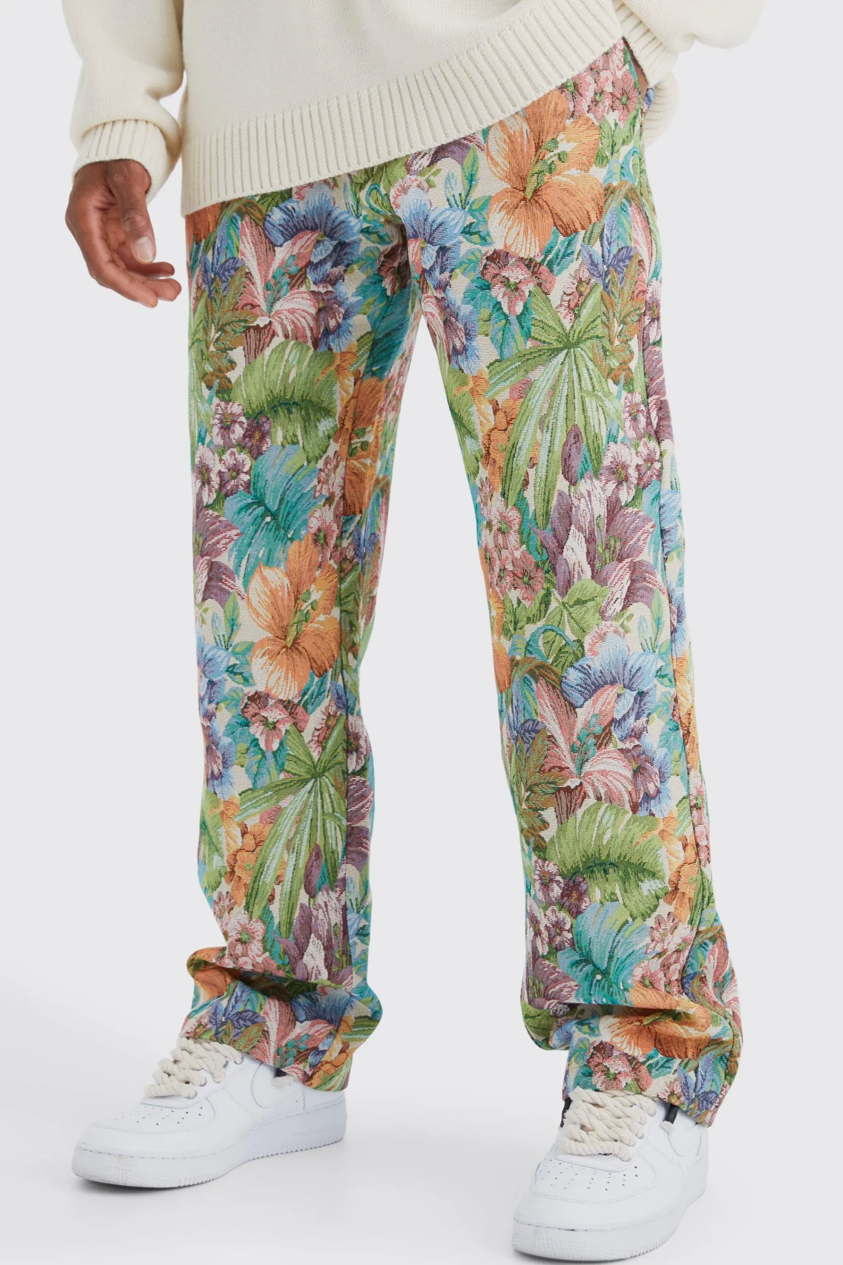 boohooMAN Fixed Waist Floral Tapestry Trouser | UK| Trousers