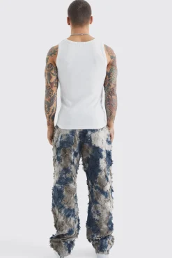 boohooMAN Fixed Waist Oil Camo Tapestry Trouser | UK| Trousers