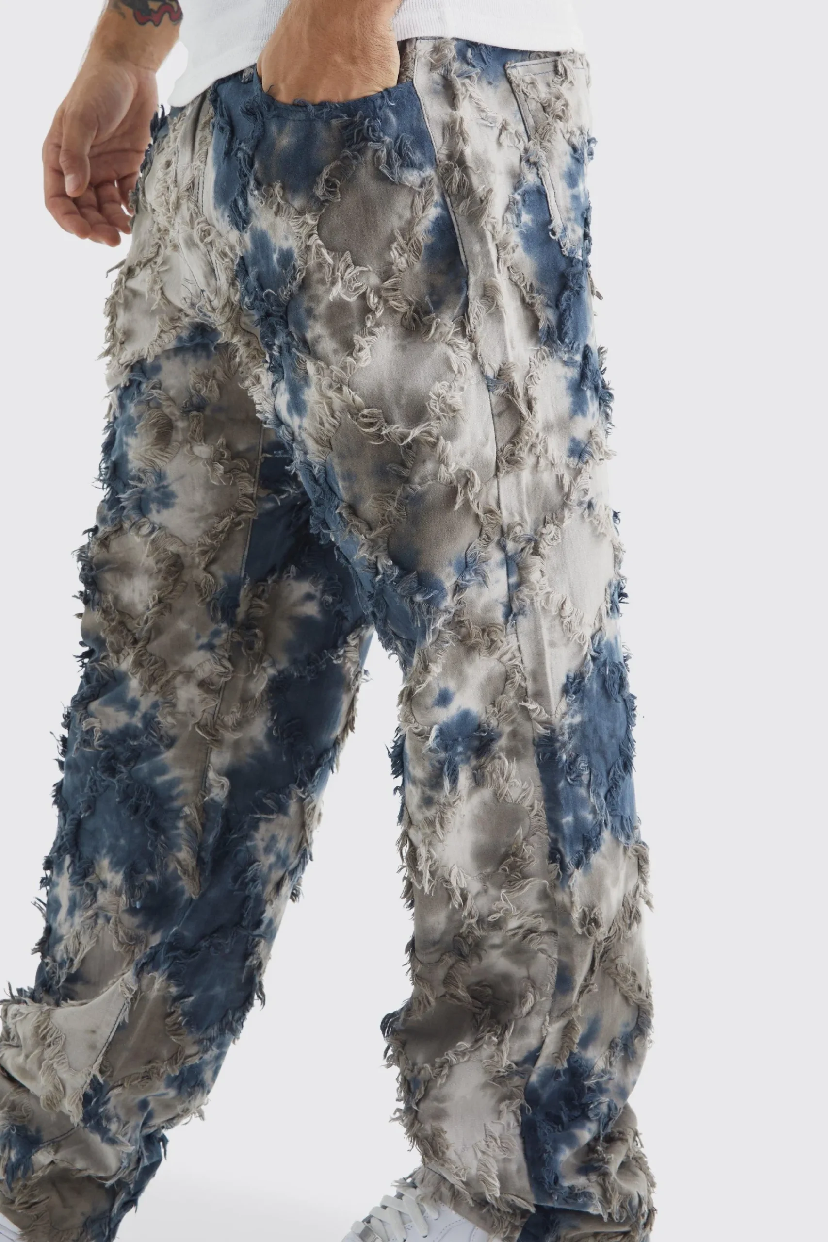 boohooMAN Fixed Waist Oil Camo Tapestry Trouser | UK| Trousers