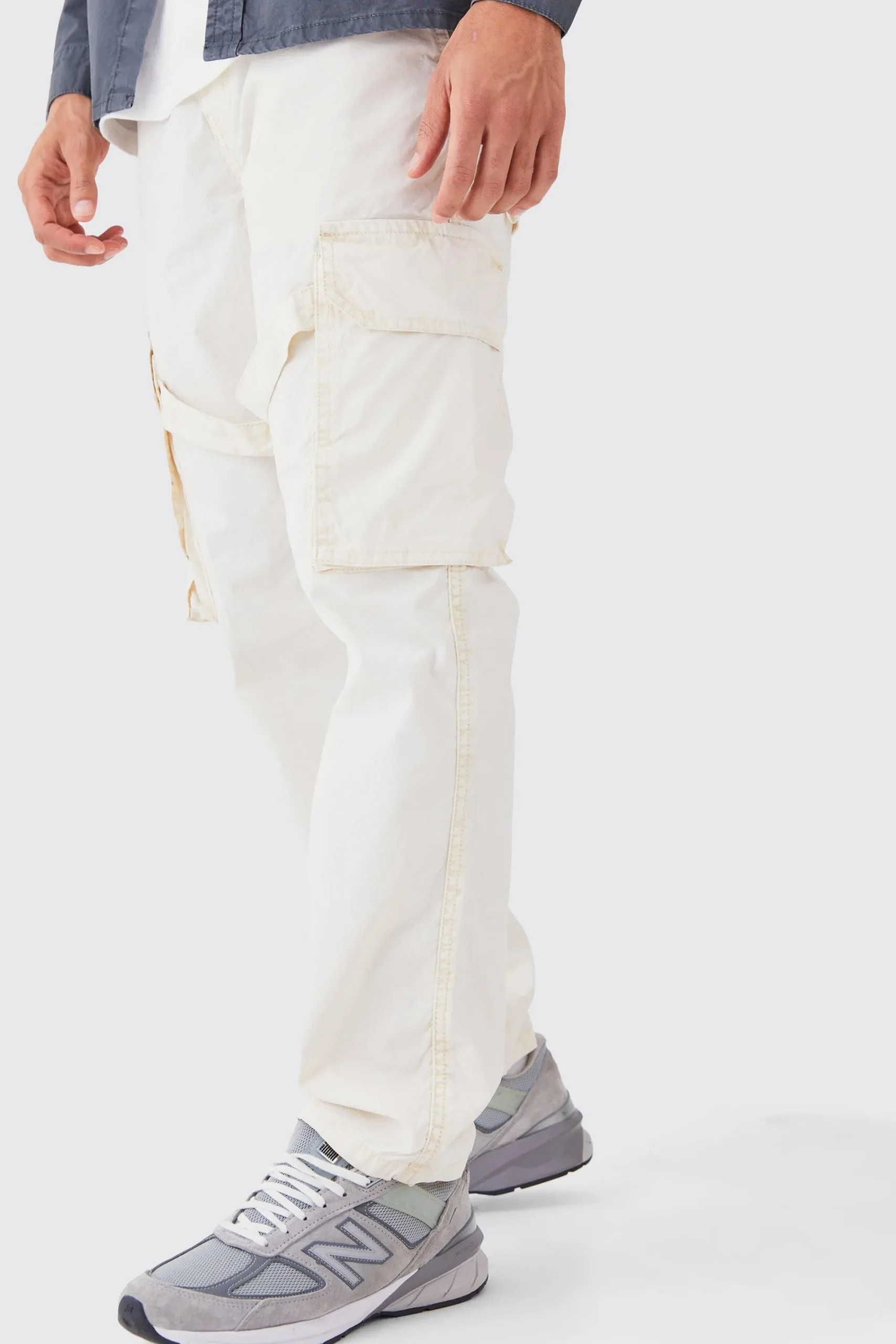 boohooMAN Fixed Waist Overdye Strap Detail Straight Leg Trousers | UK| Trousers