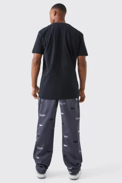 boohooMAN Fixed Waist Relaxed All Over Embroidery Trouser | UK| Trousers