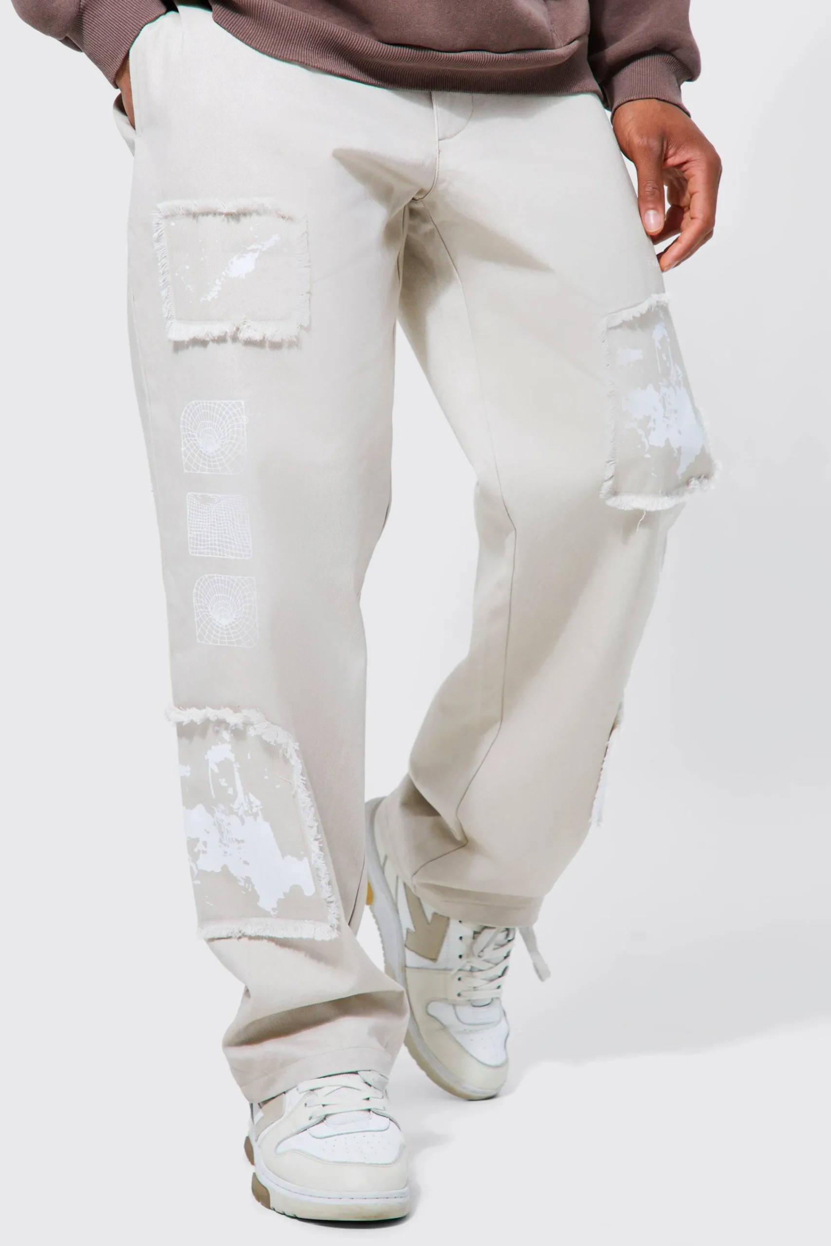 boohooMAN Fixed Waist Relaxed Applique Print Trouser | UK| Trousers