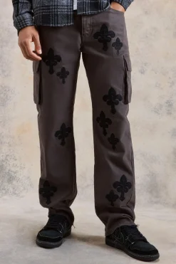 boohooMAN Fixed Waist Relaxed Applique Cargo Gusset Trouser | UK| Trousers|Cargos